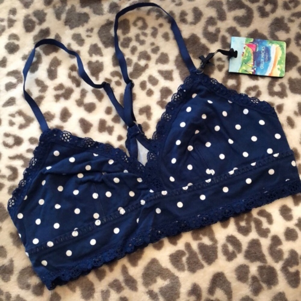 Gilly Hicks Polka Dot Racerback Bralette in Blue Size Small